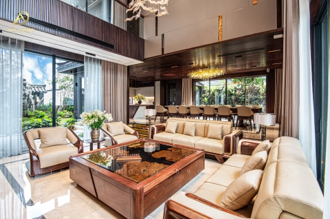 Thi công nội thất biệt thự gỗ óc chó Thanh Vân Phủ